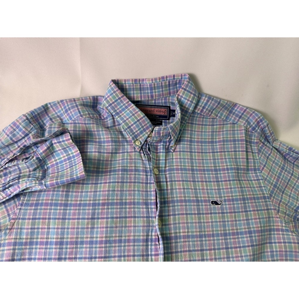 Vineyard Vines Collegiate Shirt Medium M Plaid Pastel Preppy Button Down Cotton